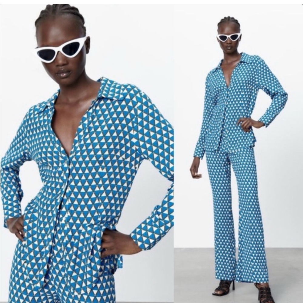 Zara Blue Geometric Women's top and pants